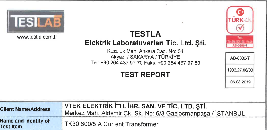 TK 30 Current Transformer Certification